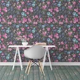 papel-de-parede-floral-vibrante-rosas-e-flores-grafite