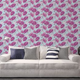 papel-de-parede-floral-turquesa-com-lilas