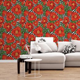 papel-de-parede-floral-moderno-listrado-vermelho